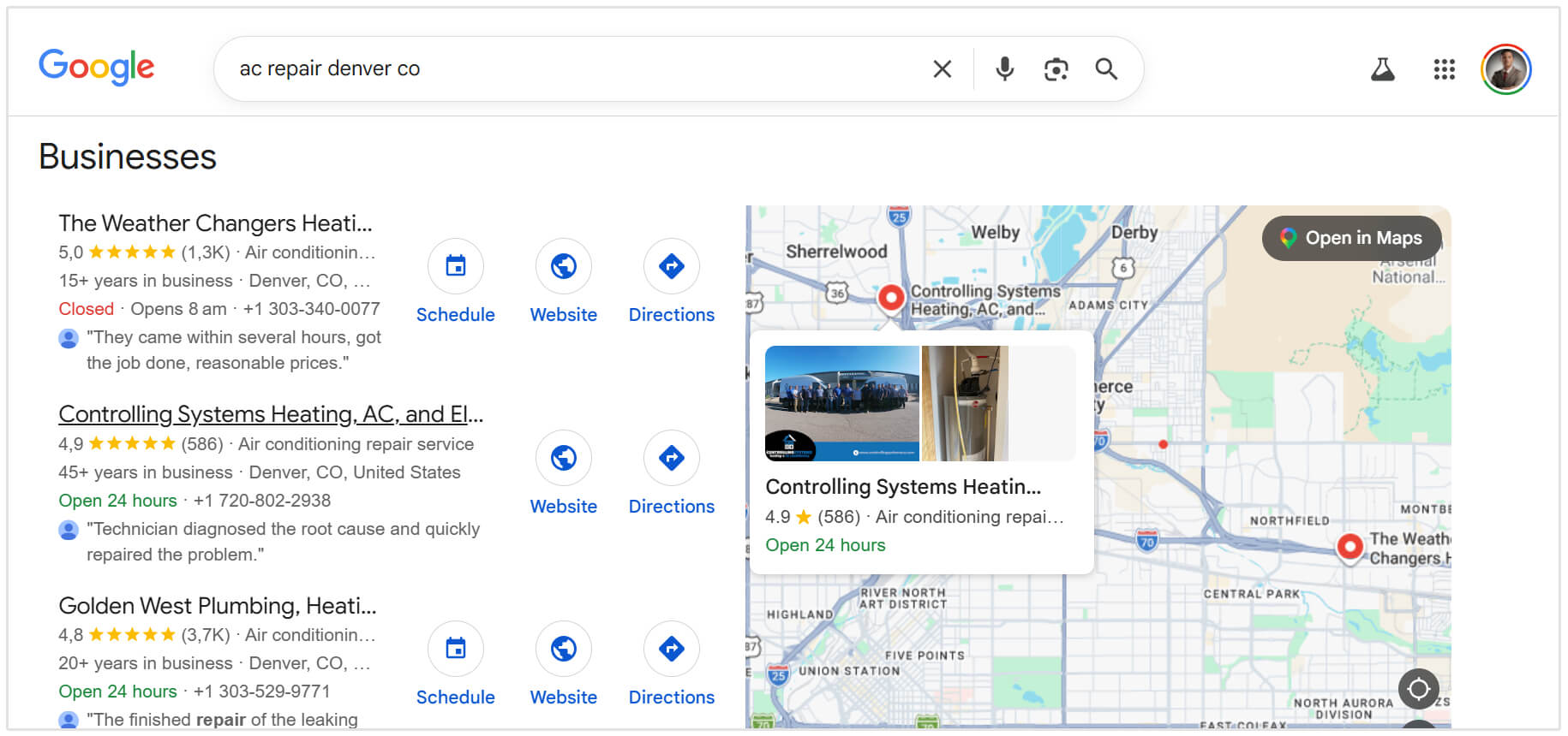 AC repair search